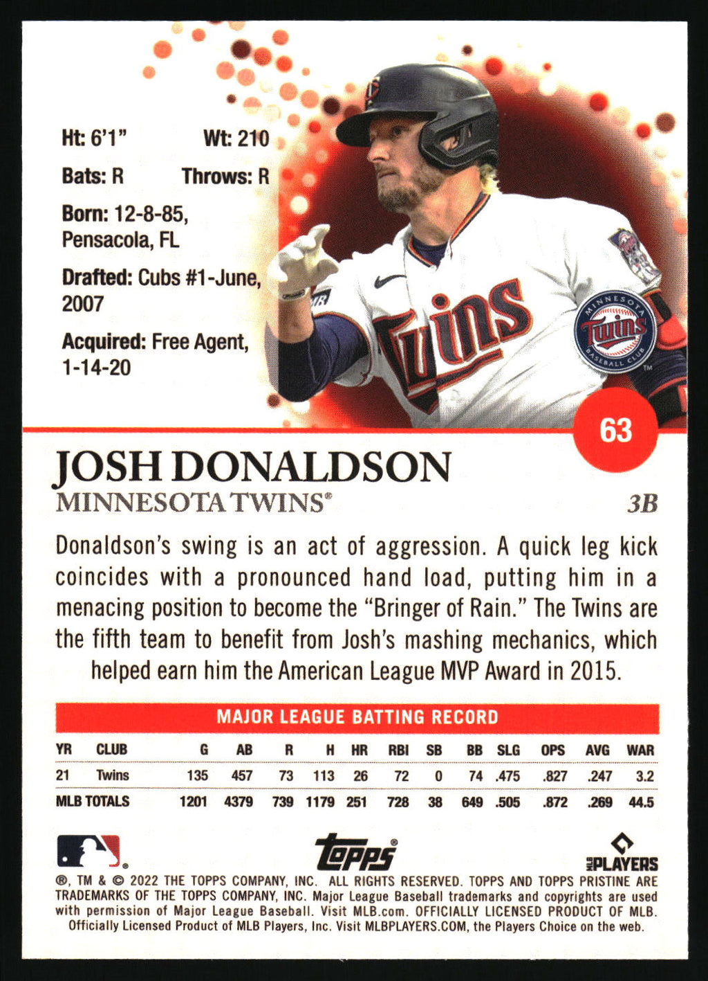 2022 Topps Pristine #63 Josh Donaldson