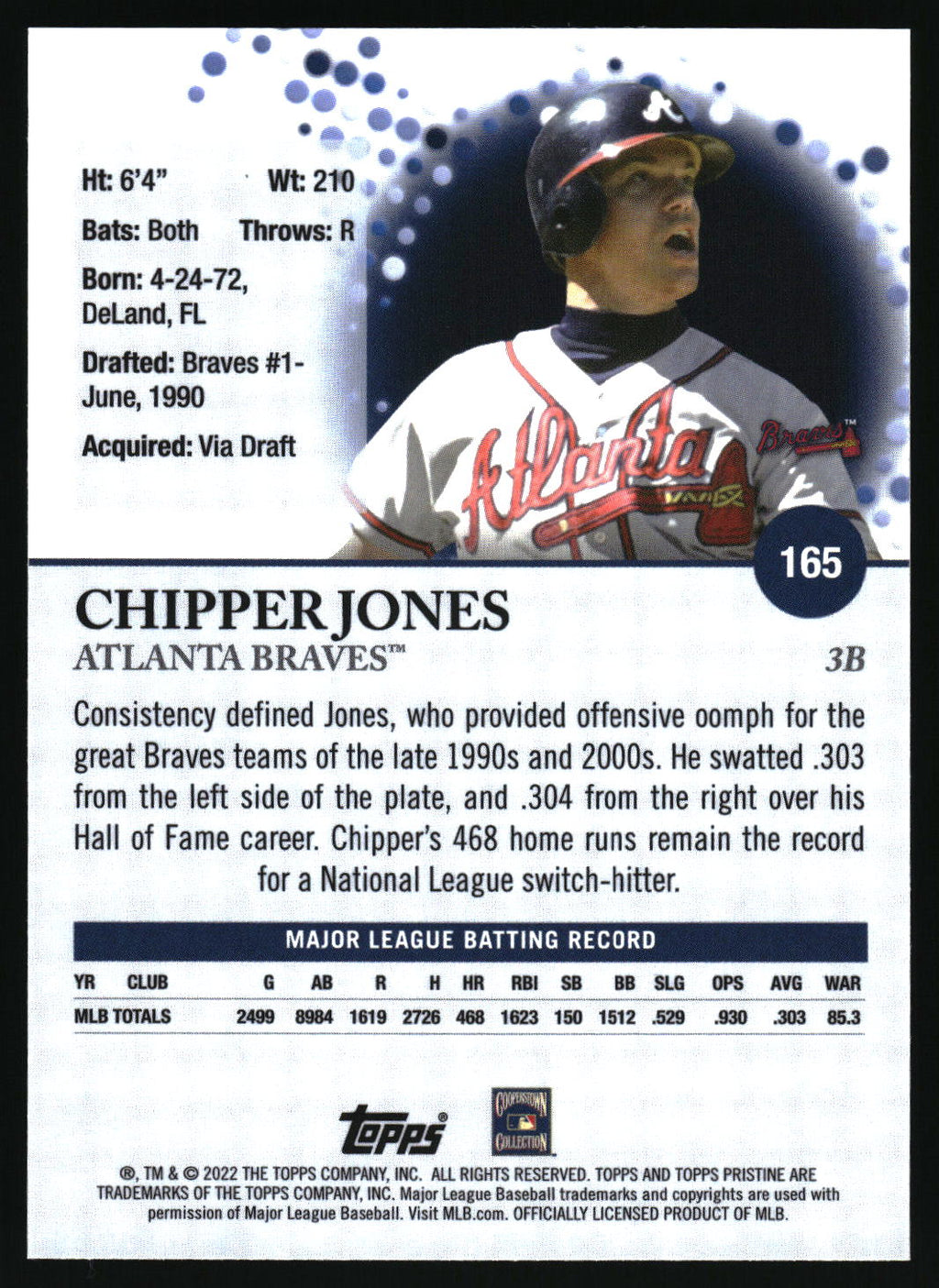 2022 Topps Pristine #165 Chipper Jones