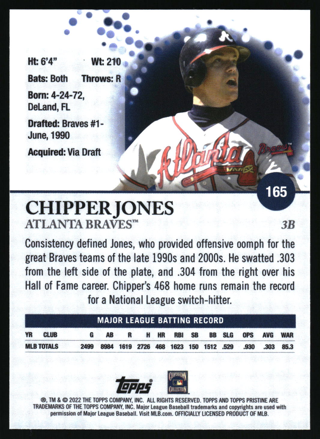 2022 Topps Pristine #165 Chipper Jones