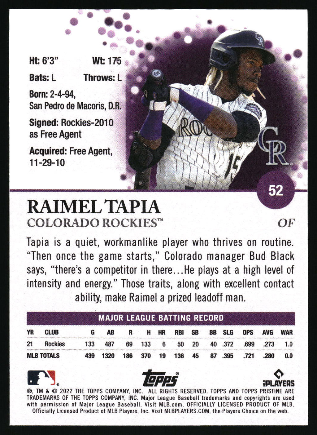 2022 Topps Pristine #52 Raimel Tapia