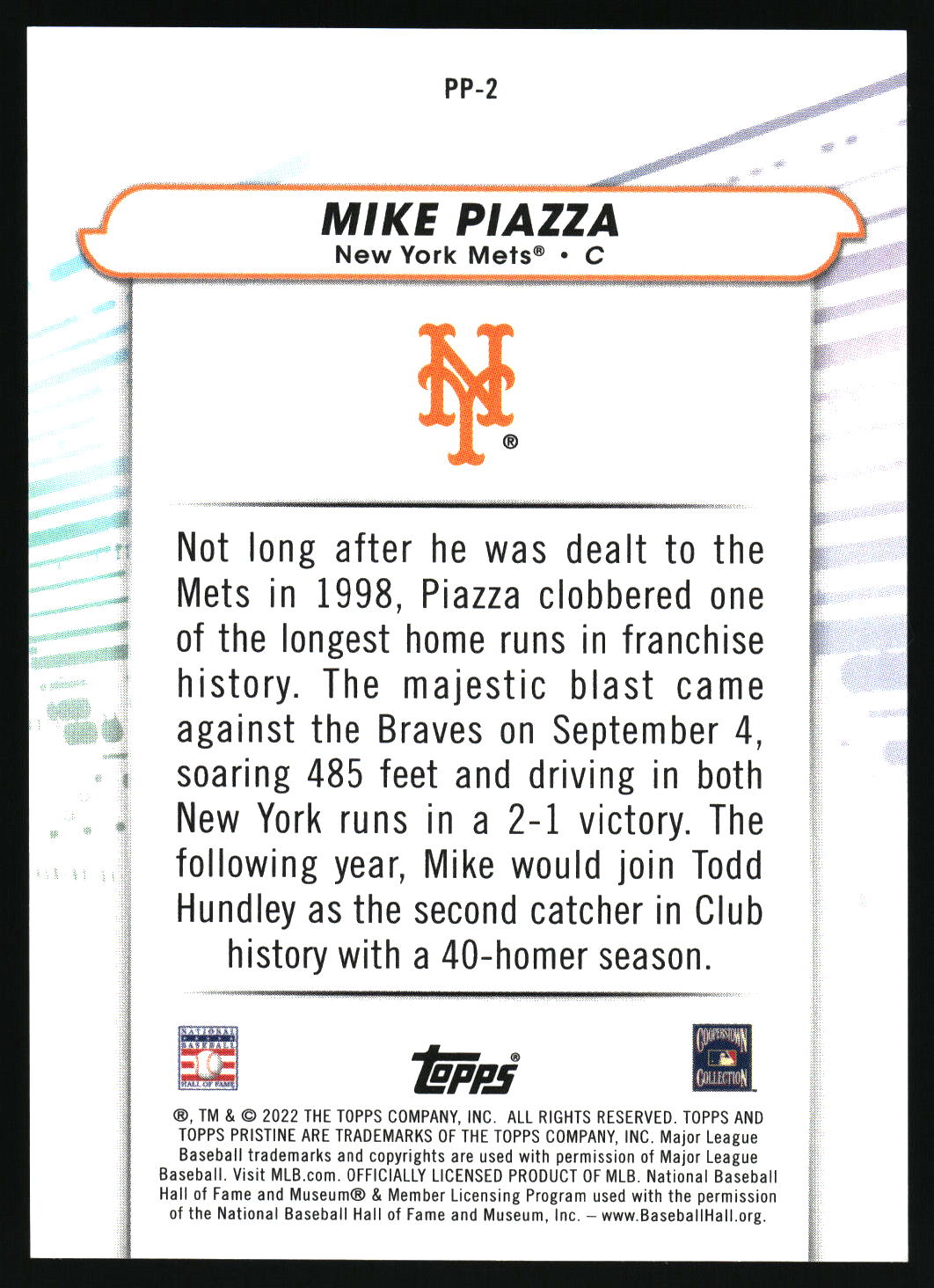 2022 Topps Pristine #PP-2 Mike Piazza Pure Power