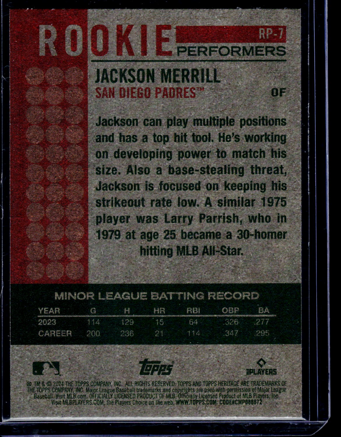 2024 Topps Heritage #RP-7 Jackson Merrill Rookie Performers