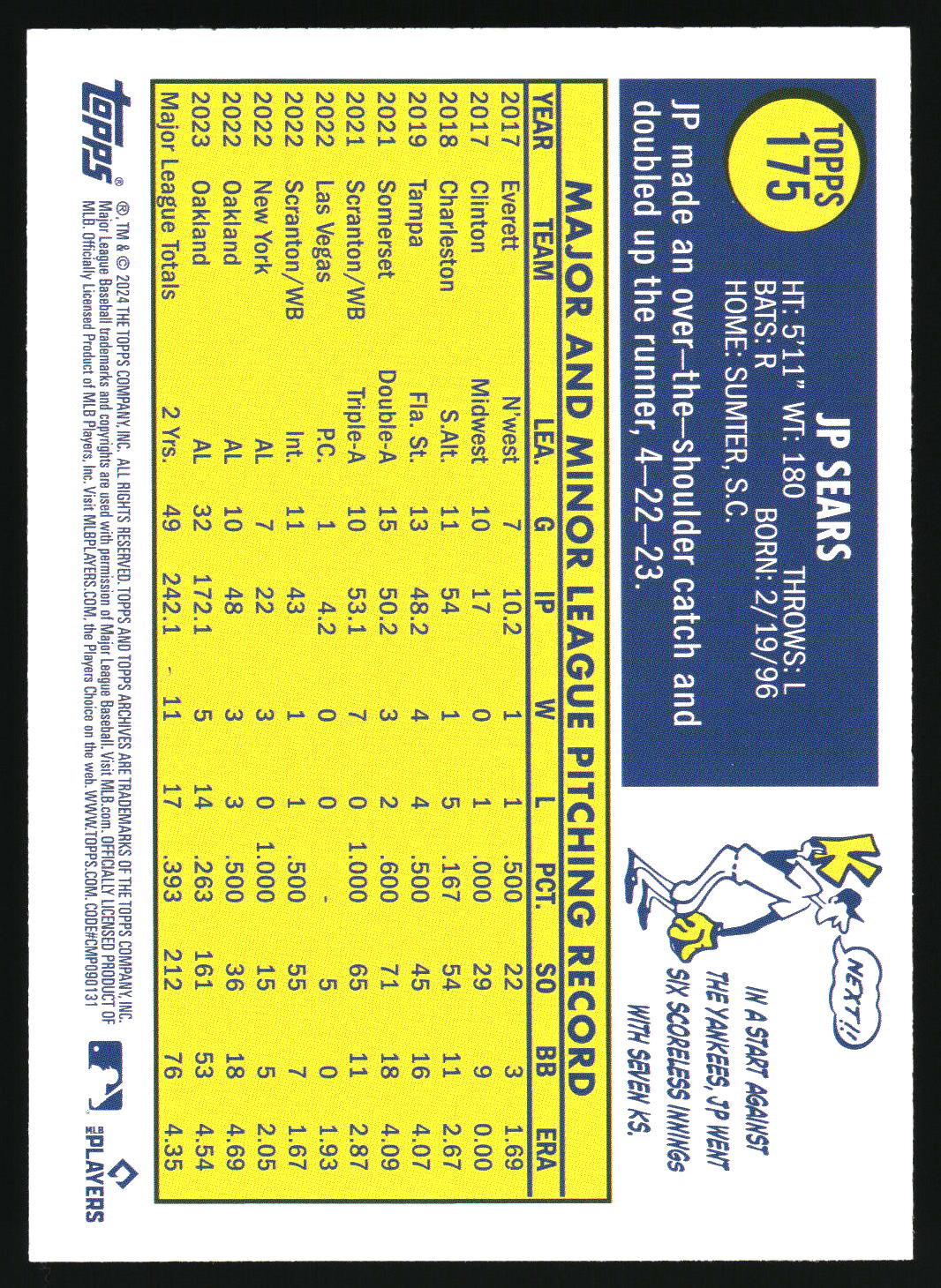 2024 Topps Archives #175 JP Sears Yellow Foilboard