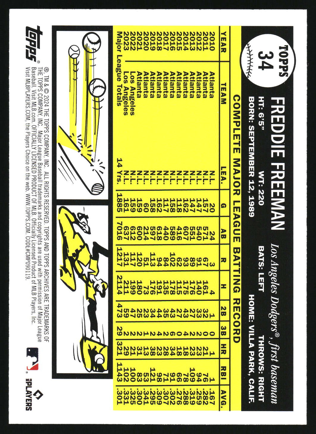 2024 Topps Archives #34 Freddie Freeman Yellow Foilboard