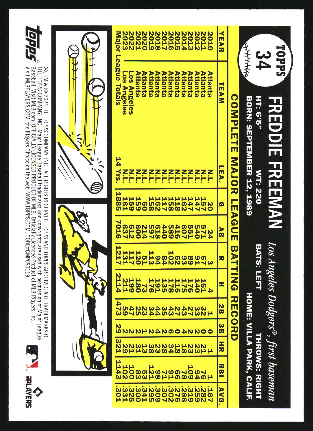 2024 Topps Archives #34 Freddie Freeman Yellow Foilboard