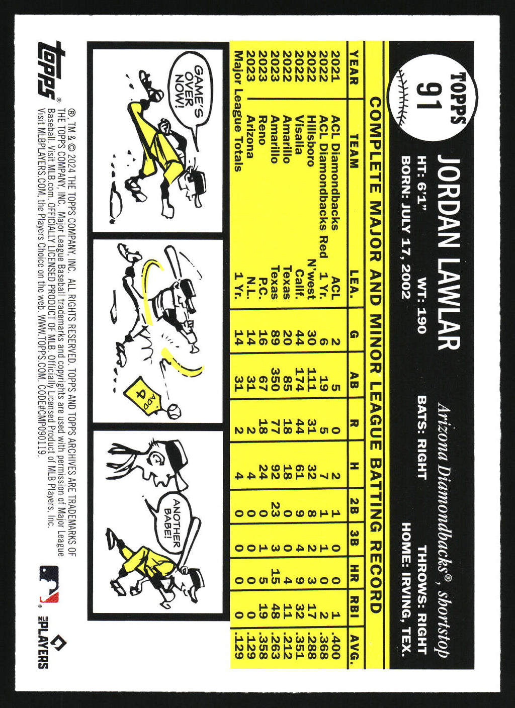 2024 Topps Archives #91 Jordan Lawlar Yellow Foilboard