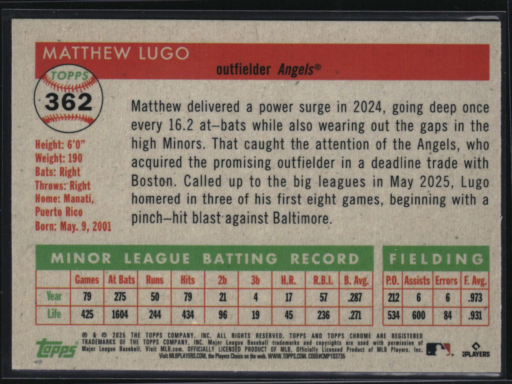 2025 Topps Chrome Platinum #362 Matthew Lugo Prism Refractor