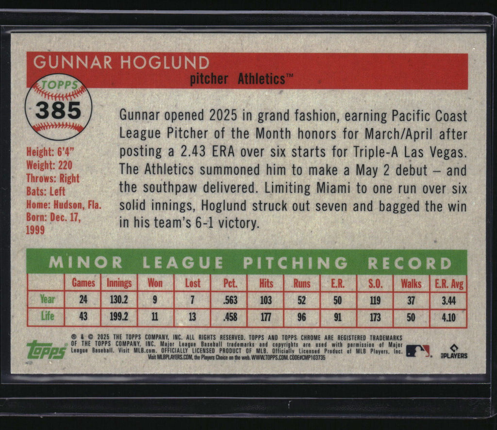 2025 Topps Chrome Platinum #385 Gunnar Hoglund Green Vibrations Refractor #/99