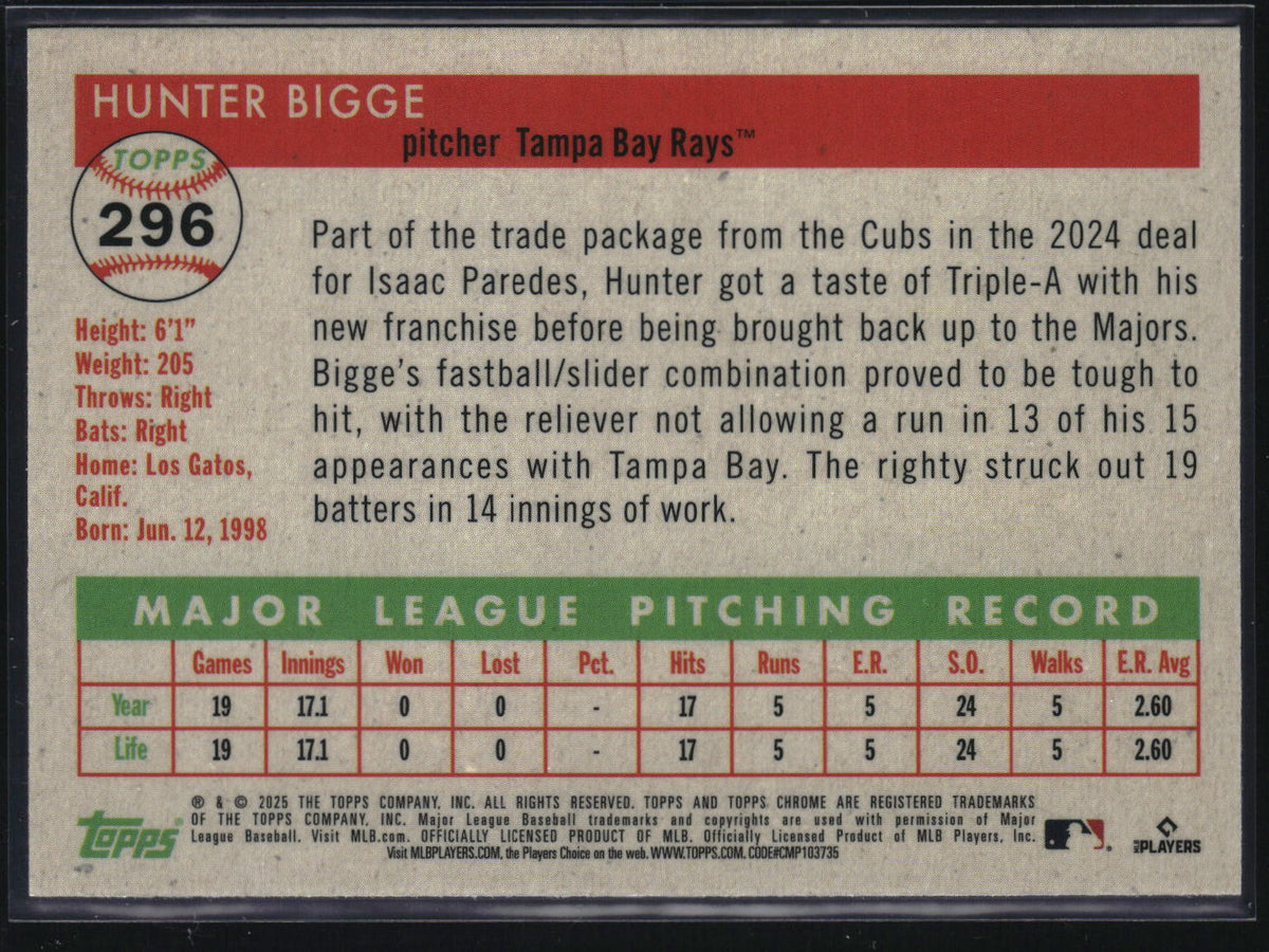 2025 Topps Chrome Platinum #296 Hunter Bigge Vibrations Refractor #/250