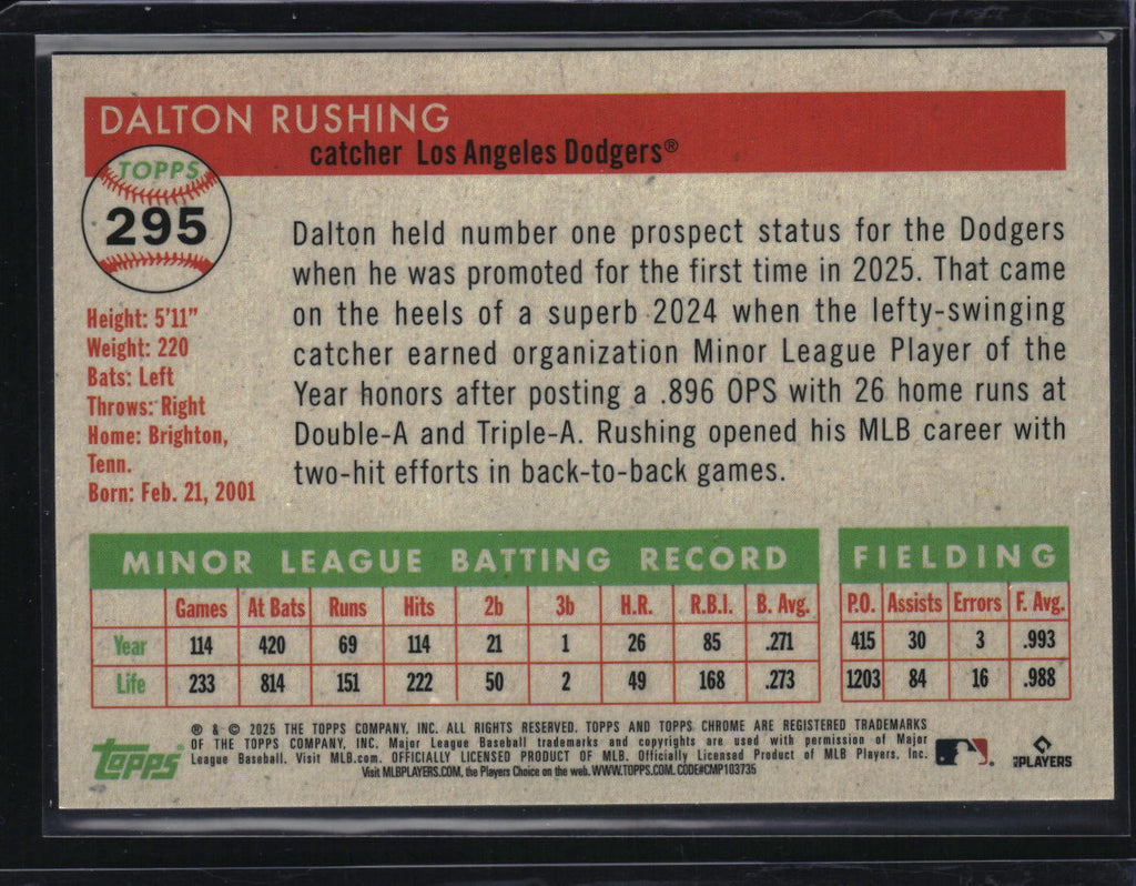 2025 Topps Chrome Platinum #295 Dalton Rushing Gold Prism Refractor