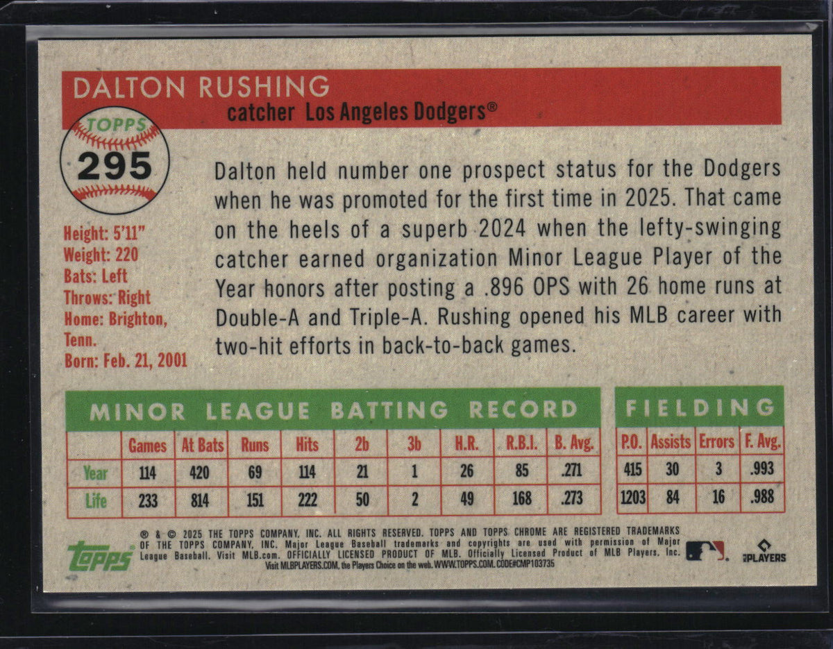 2025 Topps Chrome Platinum #295 Dalton Rushing Gold Prism Refractor