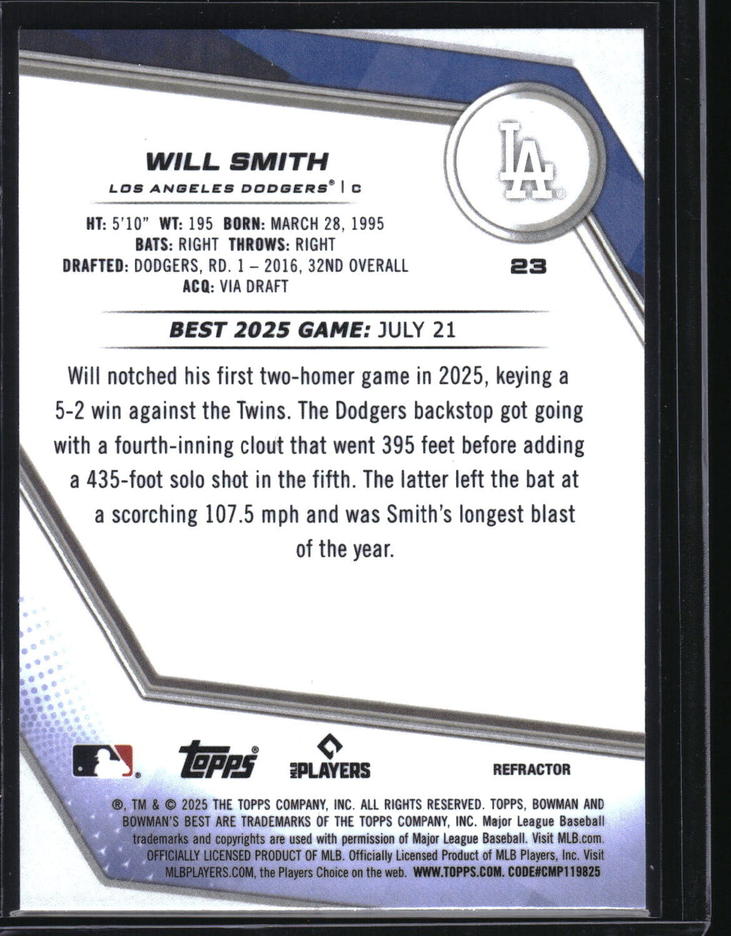 2025 Bowman's Best #23 Will Smith Refractor