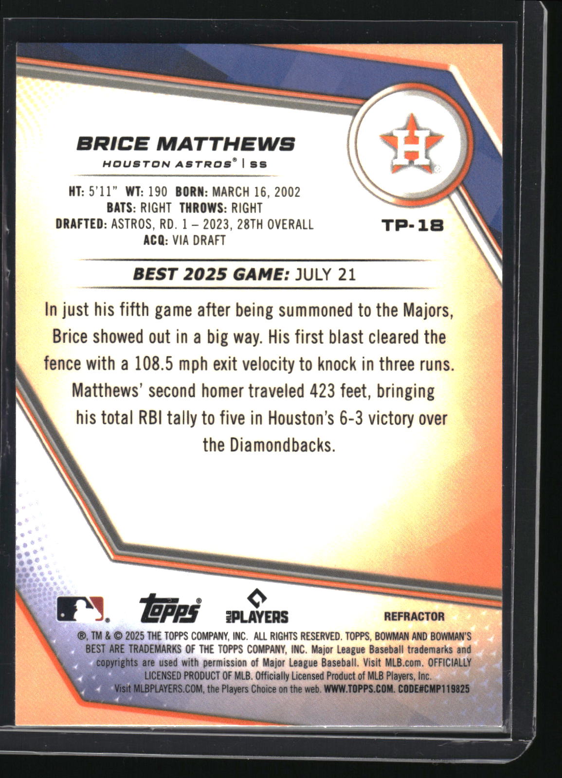 2025 Bowman's Best #TP-18 Brice Matthews Refractor