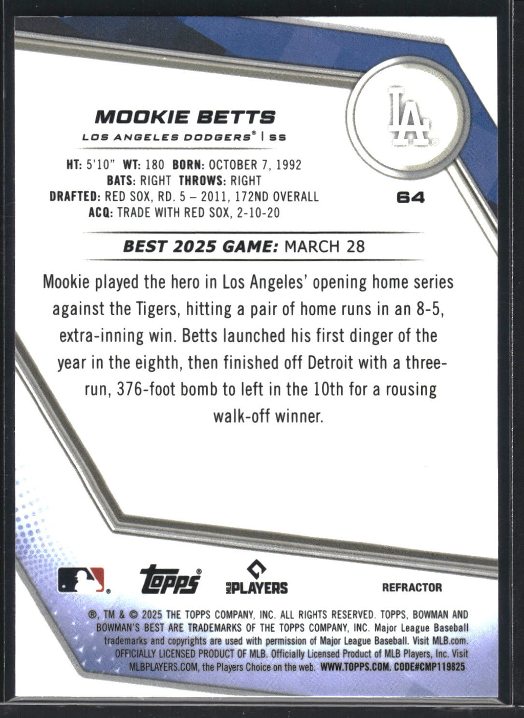 2025 Bowman's Best #64 Mookie Betts Refractor
