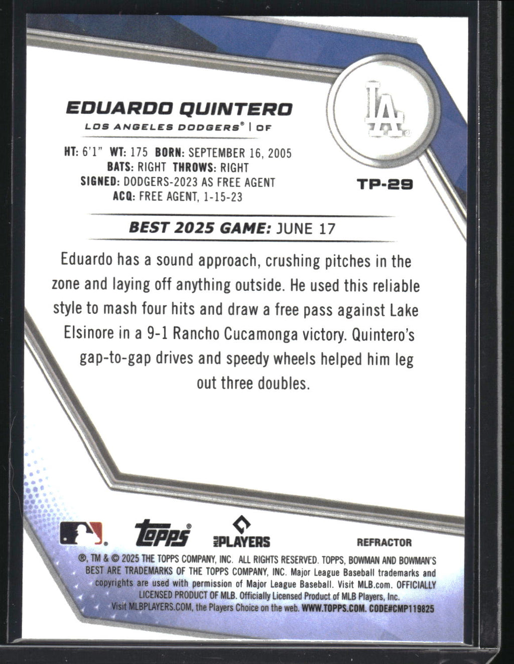 2025 Bowman's Best #TP-29 Eduardo Quintero Refractor