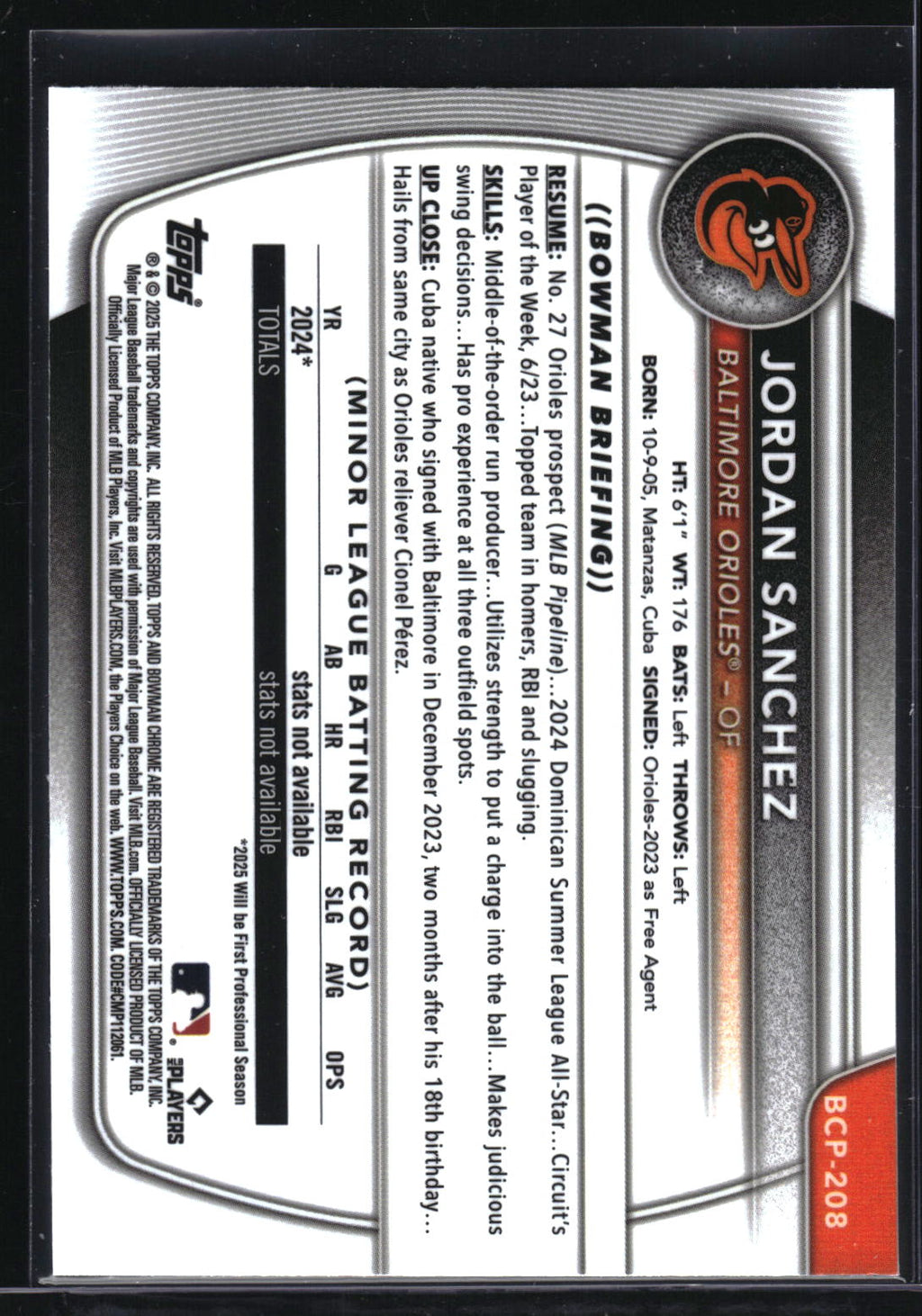 2025 Bowman Chrome #BCP-208 Jordan Sanchez Prospects