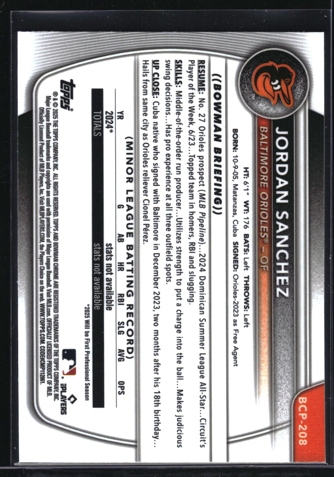 2025 Bowman Chrome #BCP-208 Jordan Sanchez Prospects