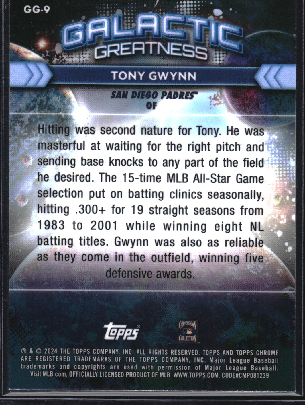 2024 Topps Chrome Cosmic #GG-9 Tony Gwynn Galactic Greatness