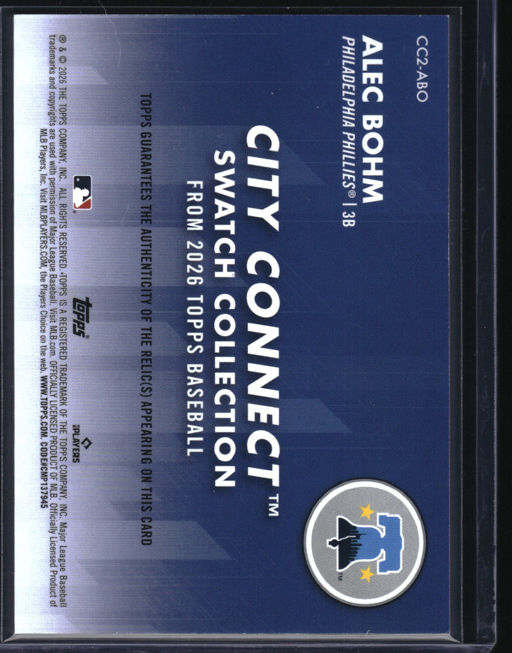 2026 Topps - CC2-ABO Alec Bohm City Connect Swatch Collection Relic