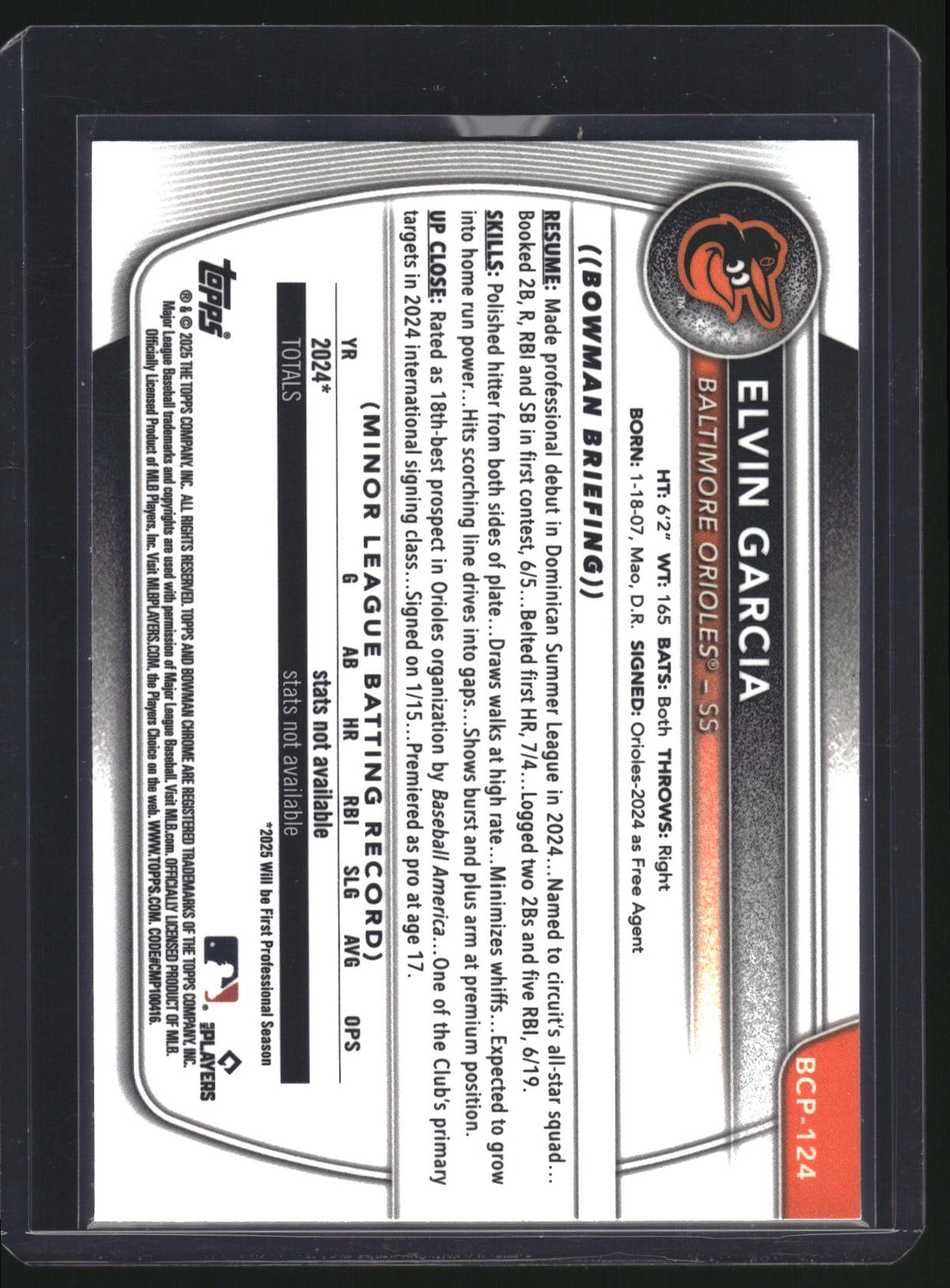 2025 Bowman Chrome BCP-124 Elvin Garcia 1st Lava Refractor /399