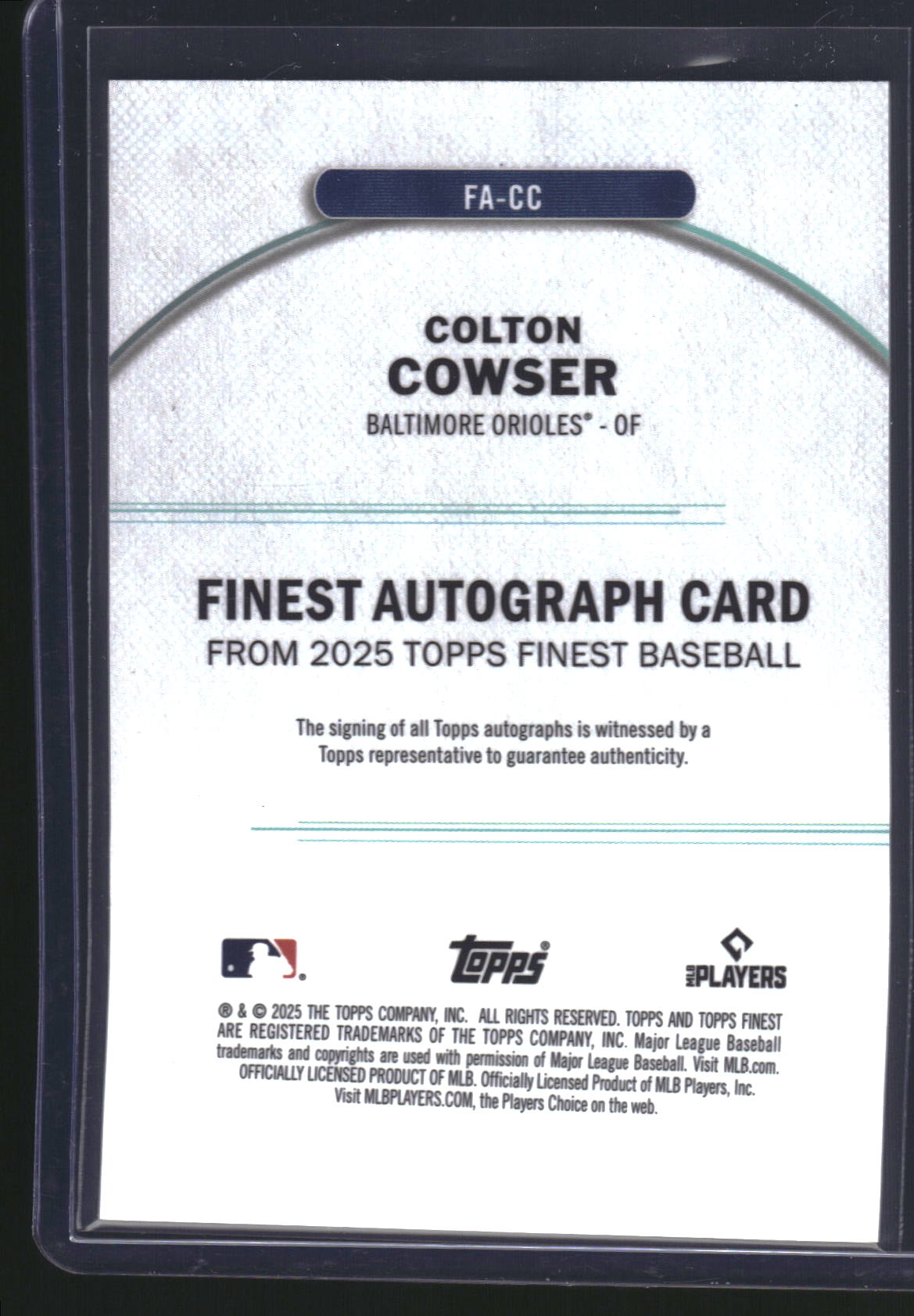 2025 Finest #FA-CC Colton Cowser Finest Autographs Green Refractor