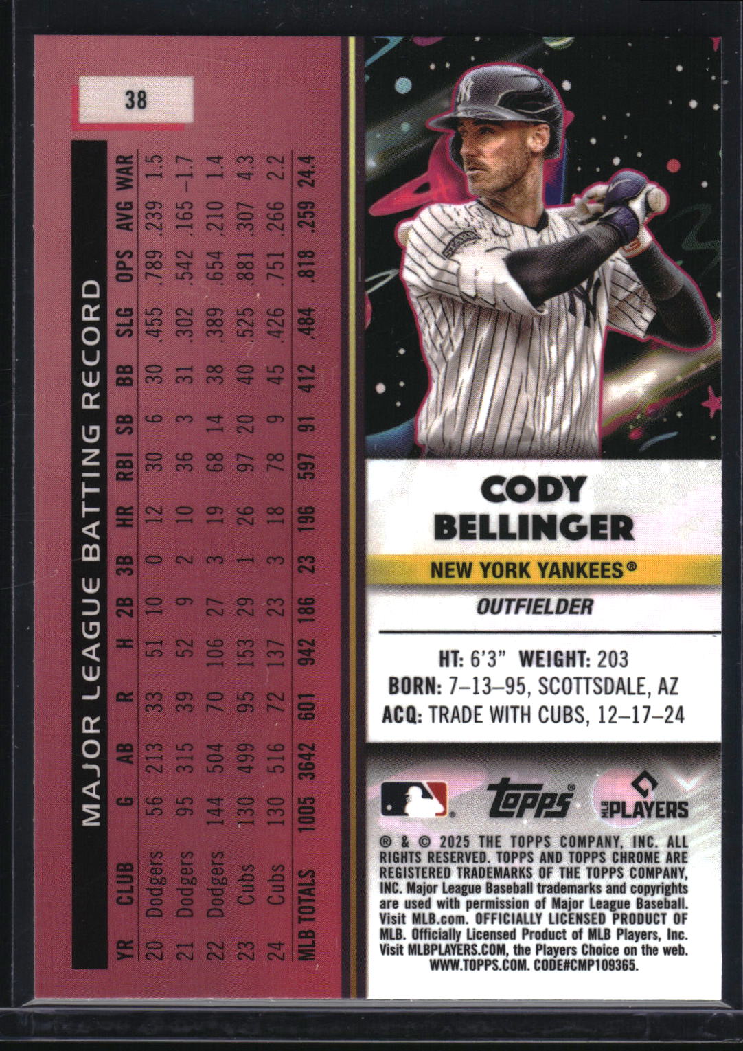 2025 Topps Chrome Cosmic #38 Cody Bellinger Blue Moon Refractor #/99