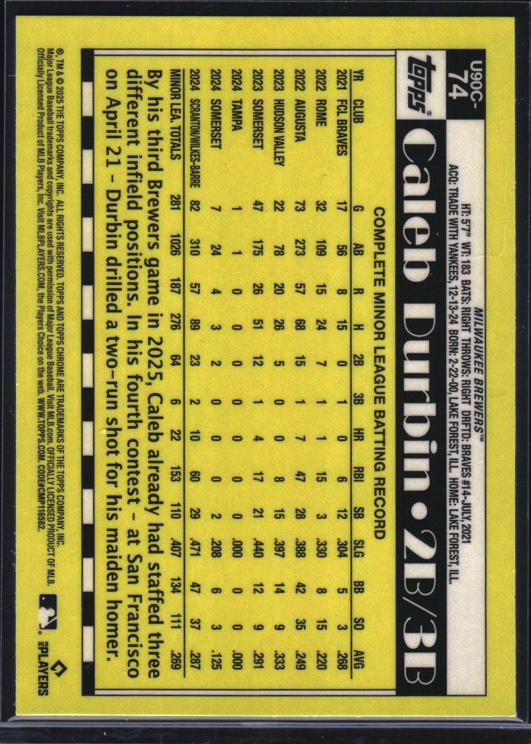 2025 Topps U90C-74 Caleb Durbin 1990 Topps Chrome Silver Pack Blue /150