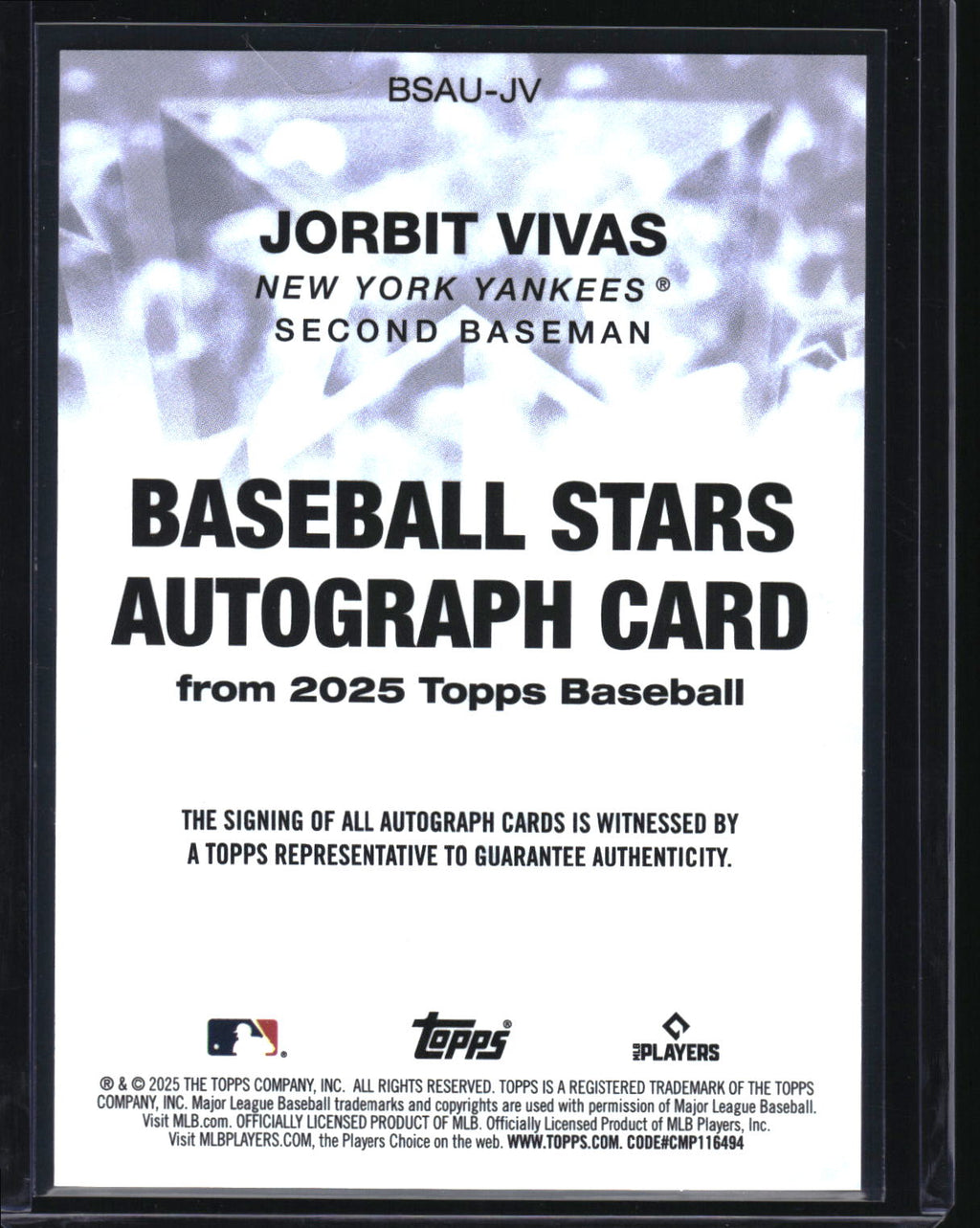 2025 Topps Update #BSAU-JV Jorbit Vivas Baseball Stars Autographs