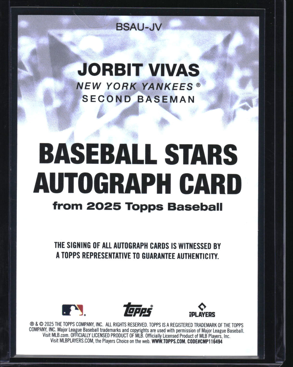 2025 Topps Update #BSAU-JV Jorbit Vivas Baseball Stars Autographs