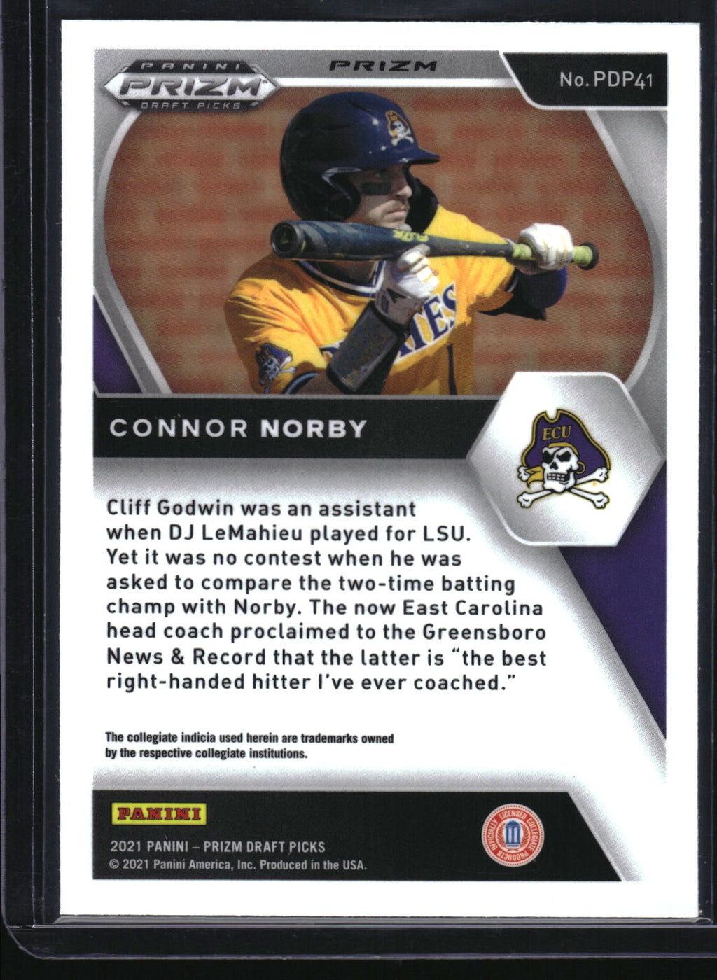 2021 Panini Prizm Draft Picks #PDP41 Connor Norby Green Pulsar Prizm