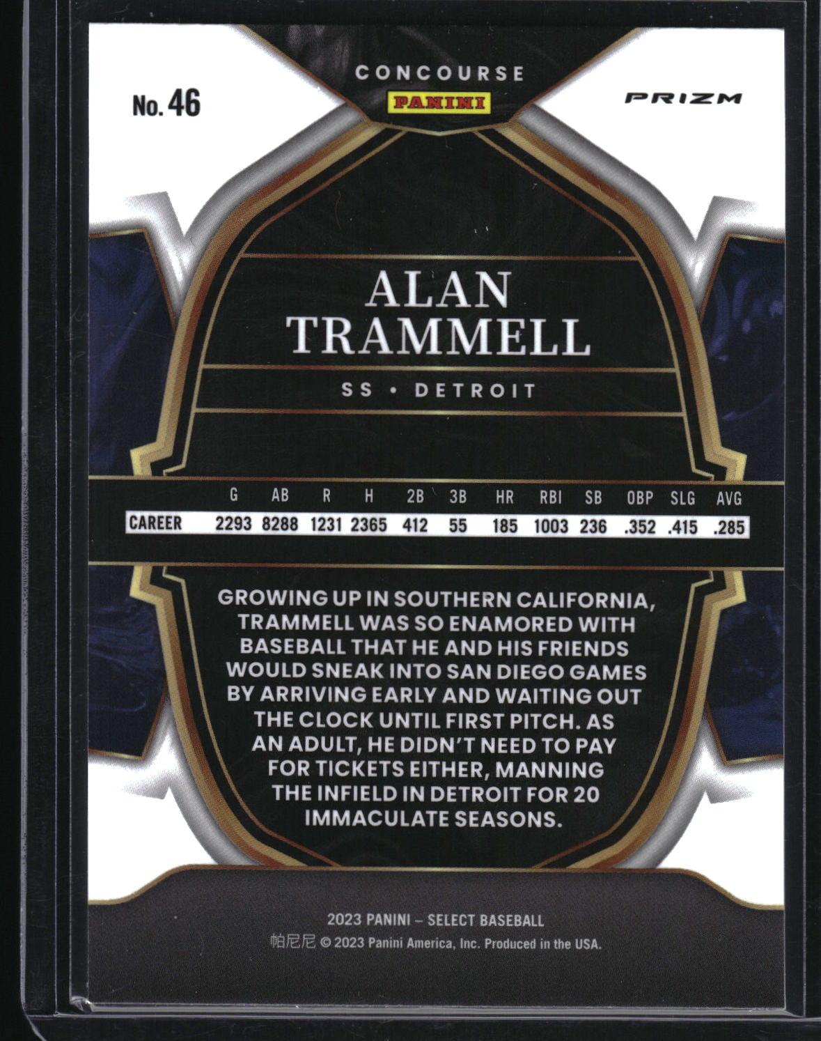 2023 Panini Select #46 Alan Trammell Orange Flash Prizm
