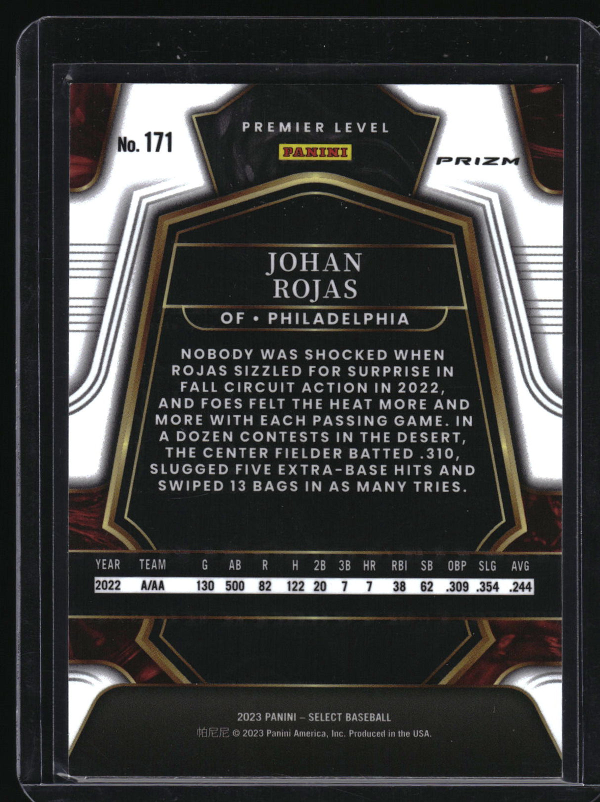 2023 Panini Select #171 Johan Rojas Orange Flash Prizm