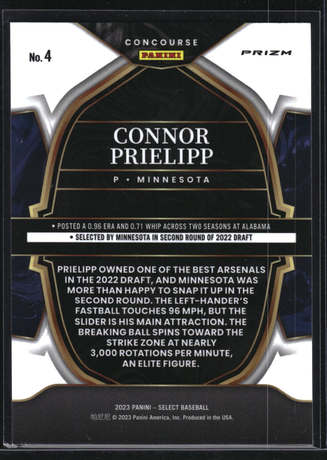 2023 Panini Select #4 Connor Prielipp Orange Flash Prizm