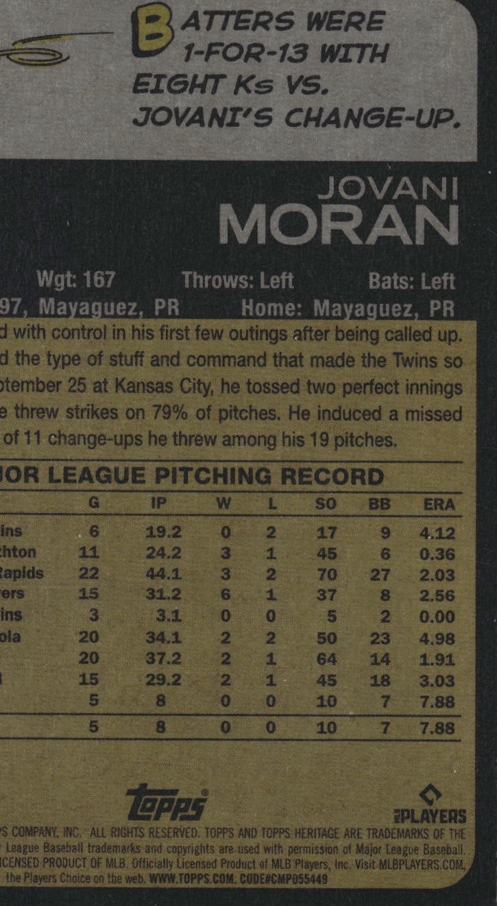 2022 Topps Heritage #697 Jovani Moran Chrome Purple Refractor