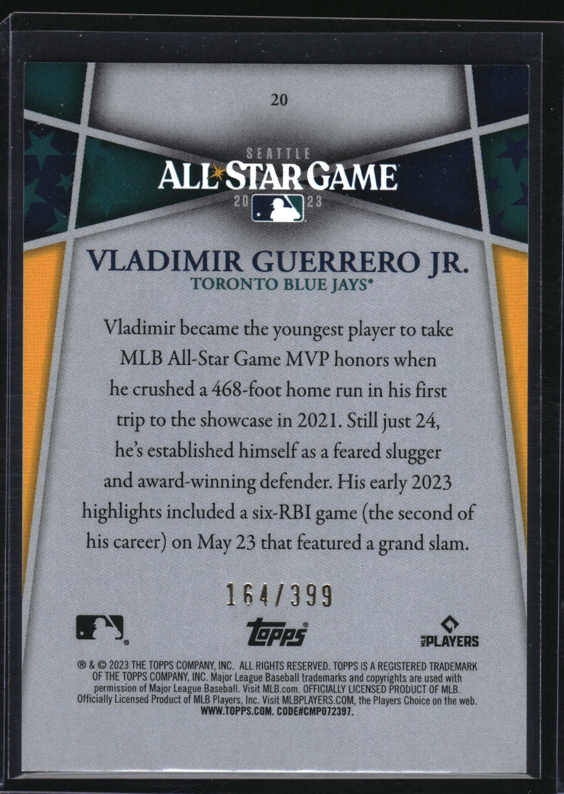 2023 Topps All-Star Game #20 Vladimir Guerrero Jr. Black #/399