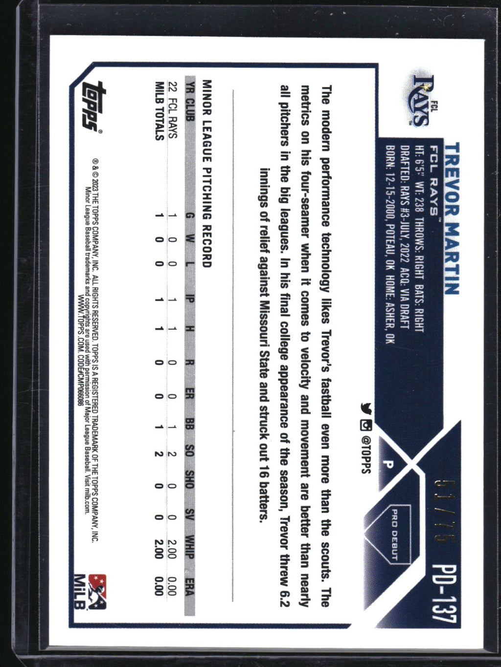 2023 Topps Pro Debut #PD-137 Trevor Martin Aqua #/75