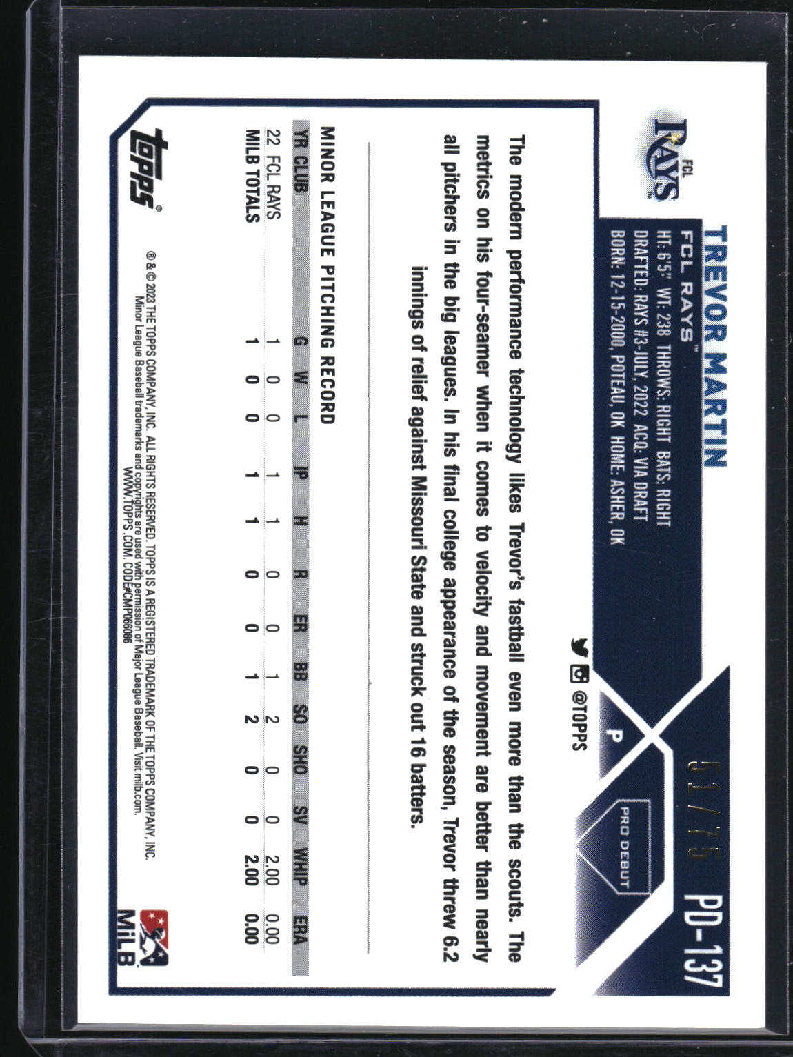 2023 Topps Pro Debut #PD-137 Trevor Martin Aqua #/75