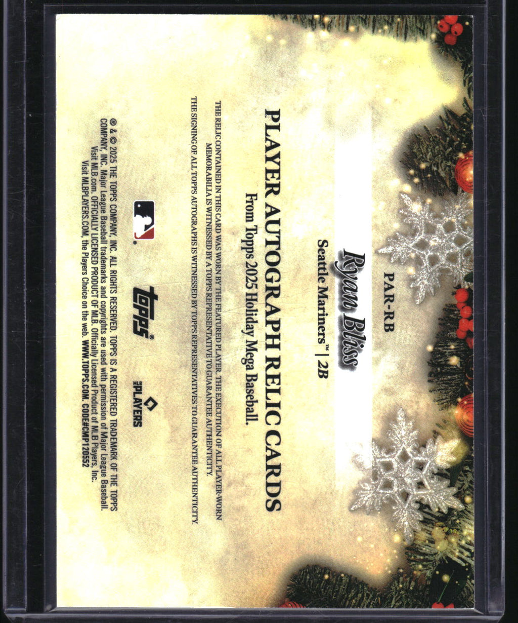 2025 Topps Holiday #PAR-RB Ryan Bliss Autograph Relics Glitter Holiday #/25