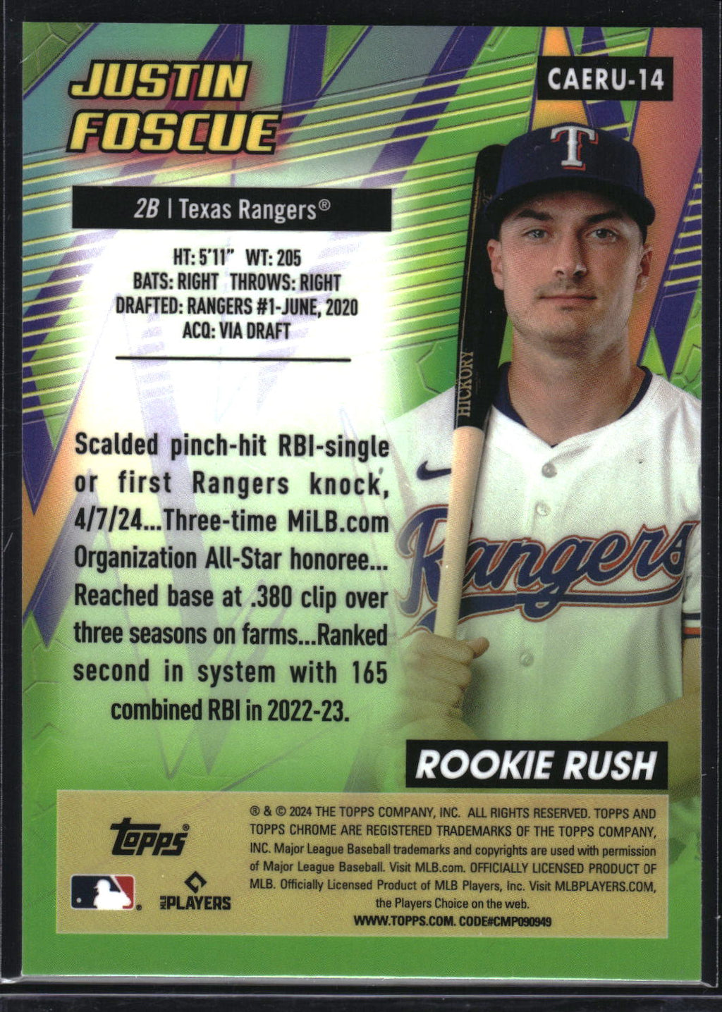 2024 Topps Chrome Update #CAERU-14 Justin Foscue Chrome All-Etch Rookie Rush