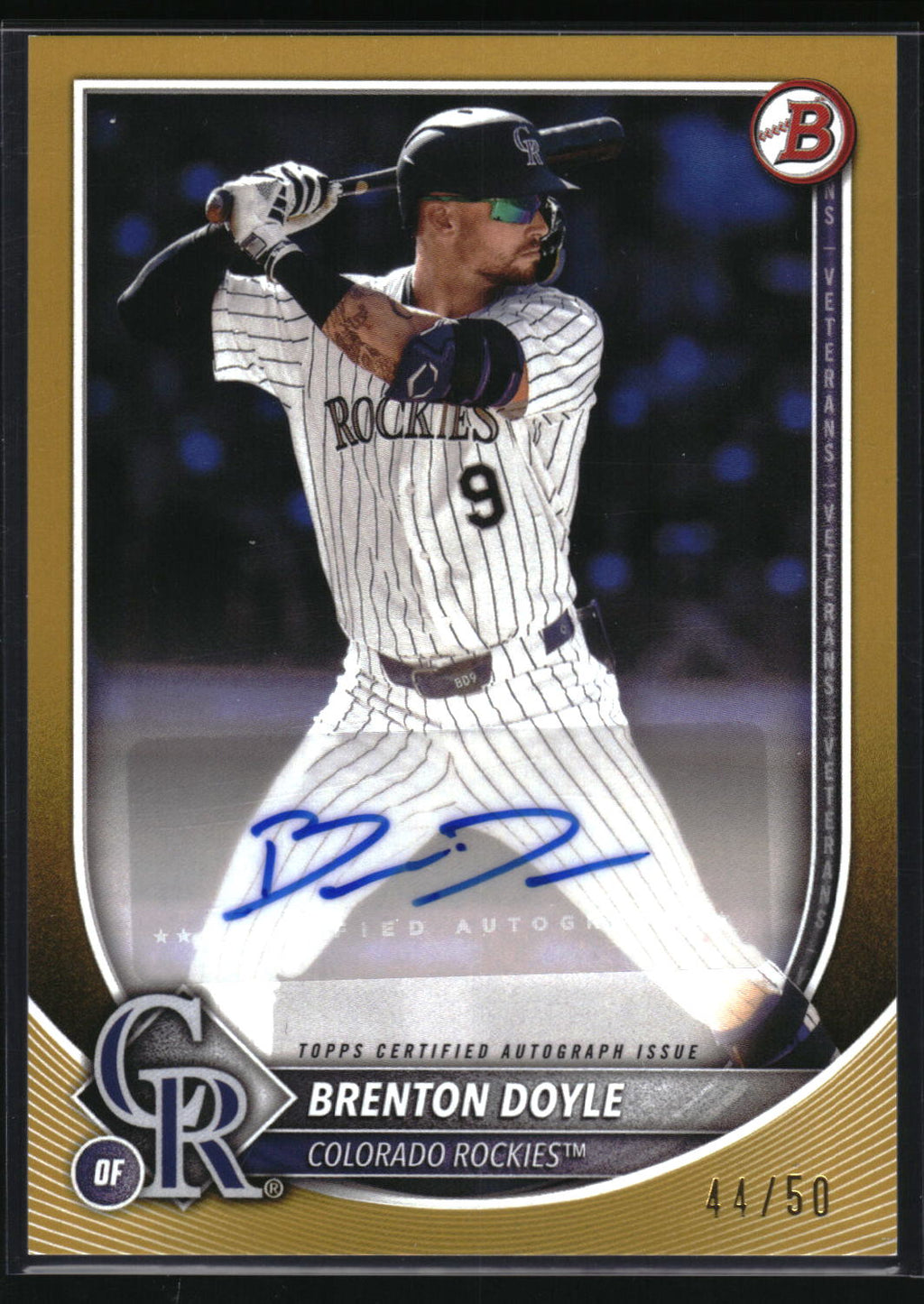 2025 Bowman #PRV-BD Brenton Doyle Rookies and Veterans Autographs Gold #/50