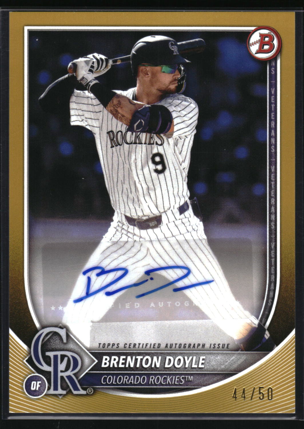 2025 Bowman #PRV-BD Brenton Doyle Rookies and Veterans Autographs Gold #/50