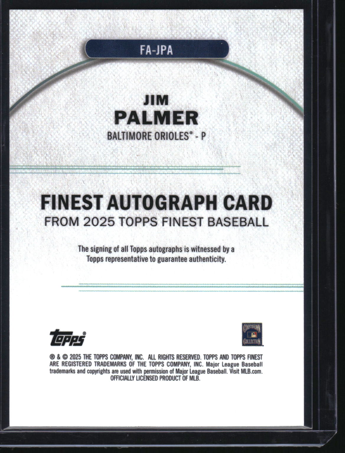 2025 Finest #FA-JPA Jim Palmer Finest Autographs