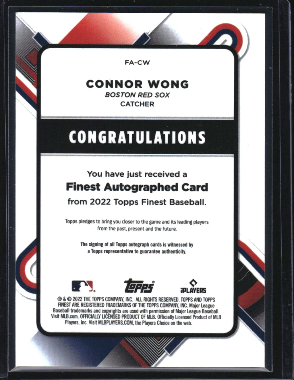 2022 Finest #FA-CW Connor Wong Finest Autographs
