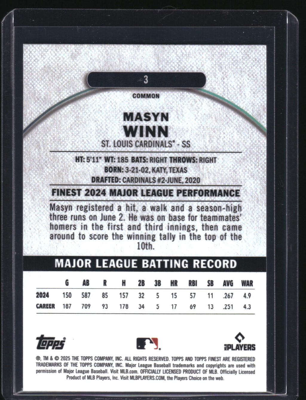 2025 Finest #3 Masyn Winn Checkerboard Refractor