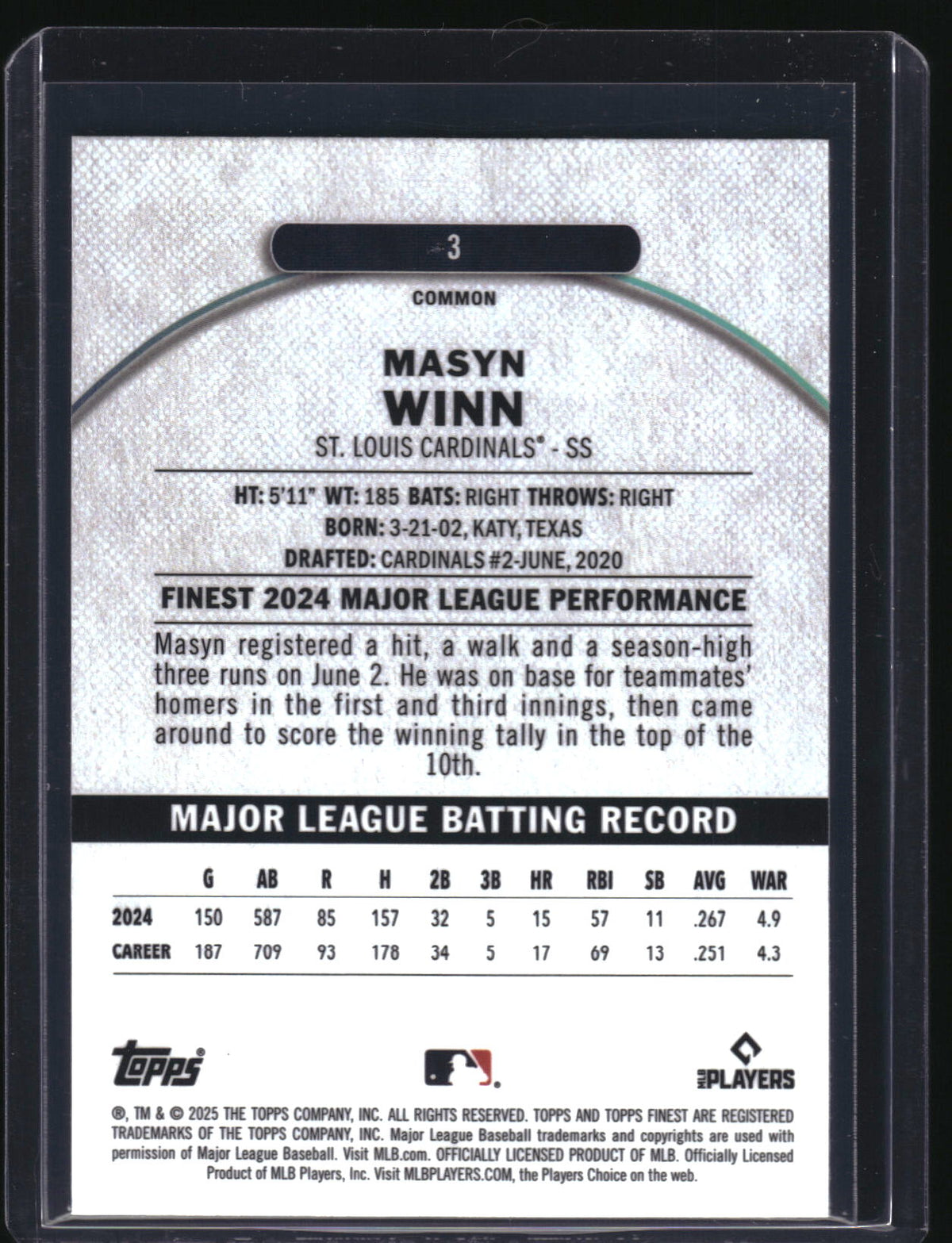 2025 Finest #3 Masyn Winn Checkerboard Refractor