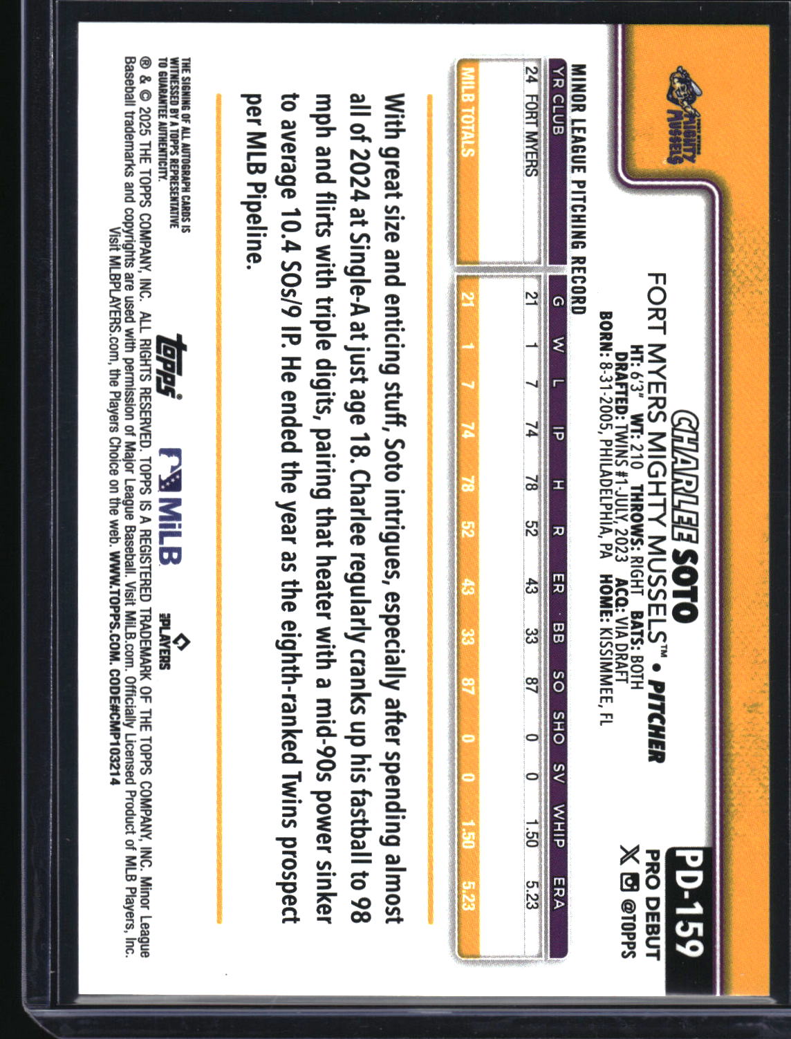2025 Topps Pro Debut #PD-159 Charlee Soto Base Autographs