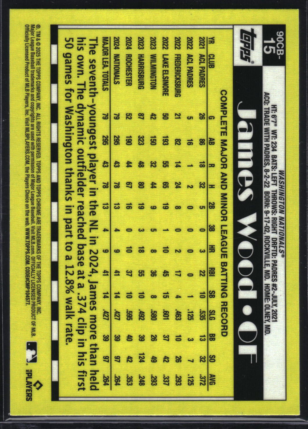 2025 Topps Chrome #90CB-15 James Wood 1990 Topps Baseball 35th Anniversary