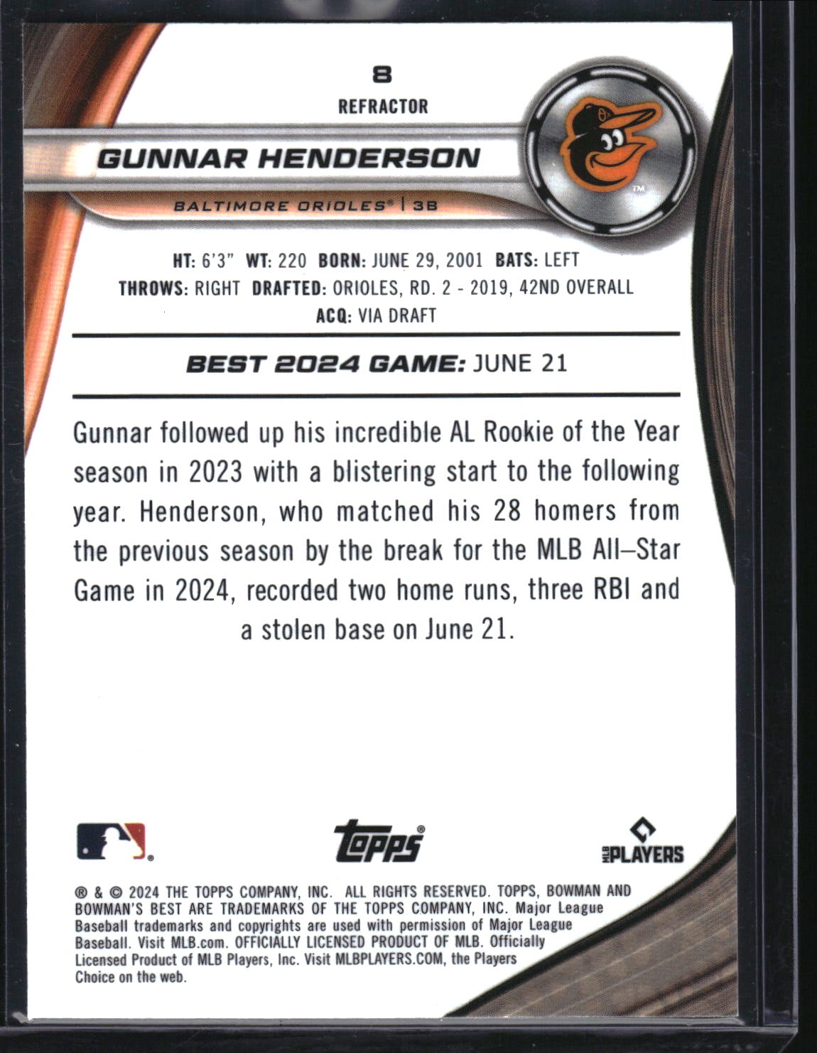 2024 Bowman's Best #8 Gunnar Henderson Refractor
