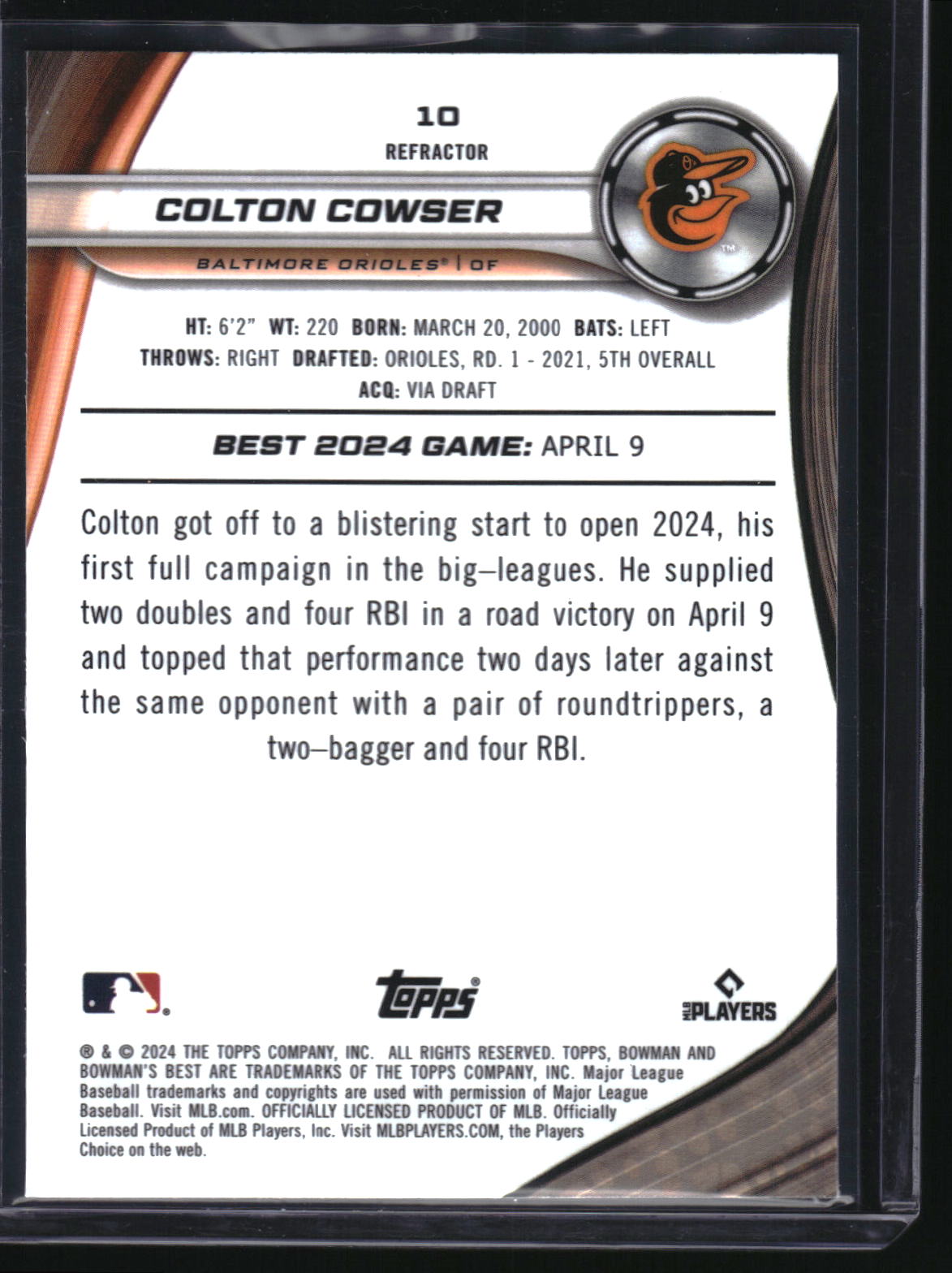 2024 Bowman's Best #10 Colton Cowser Refractor