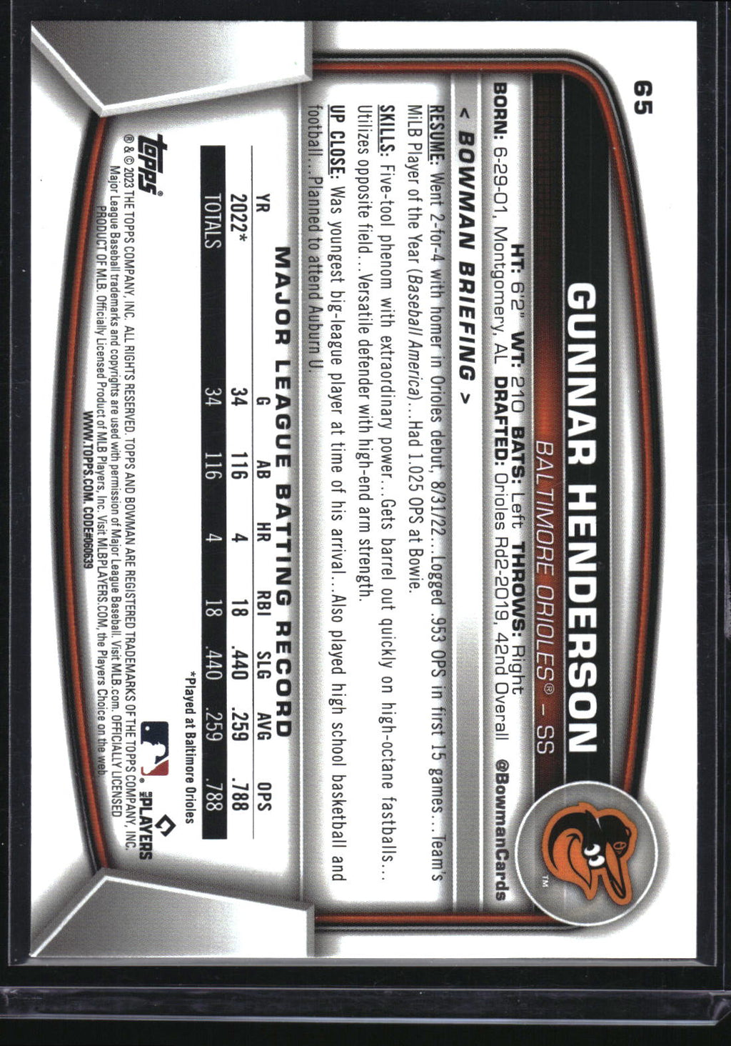 2023 Bowman #65 Gunnar Henderson